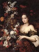Gaspar Peeter Verbrugghen the younger A still life of various flowers with a young lady beside an urn oil painting reproduction